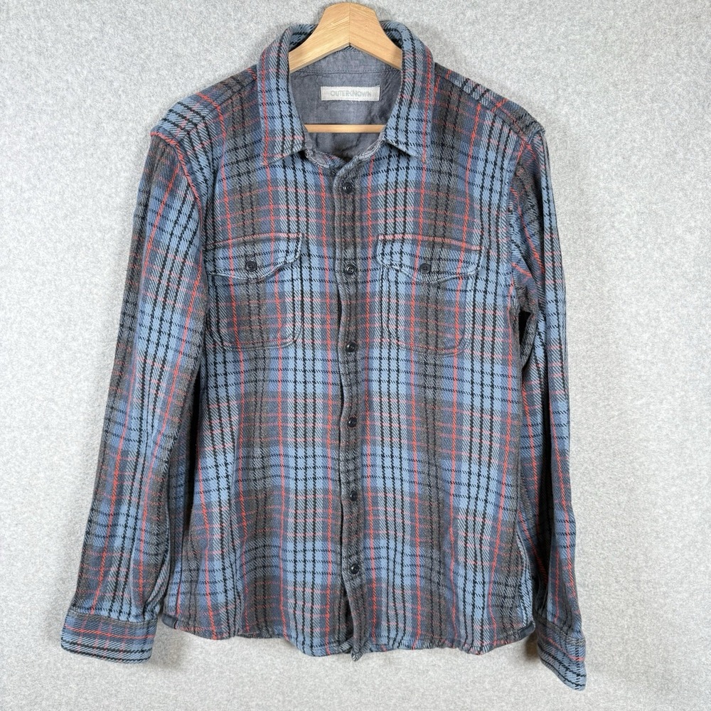 Outerknown Womens Blanket Shirt Medium Blue shacket Pacific Old Coast Plaid